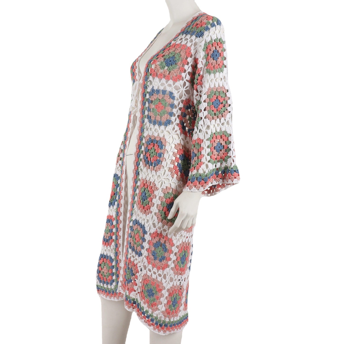 Women Hollow Out Cutout Crochet Cardigan Beachwear Color Long Cut Coat Dress