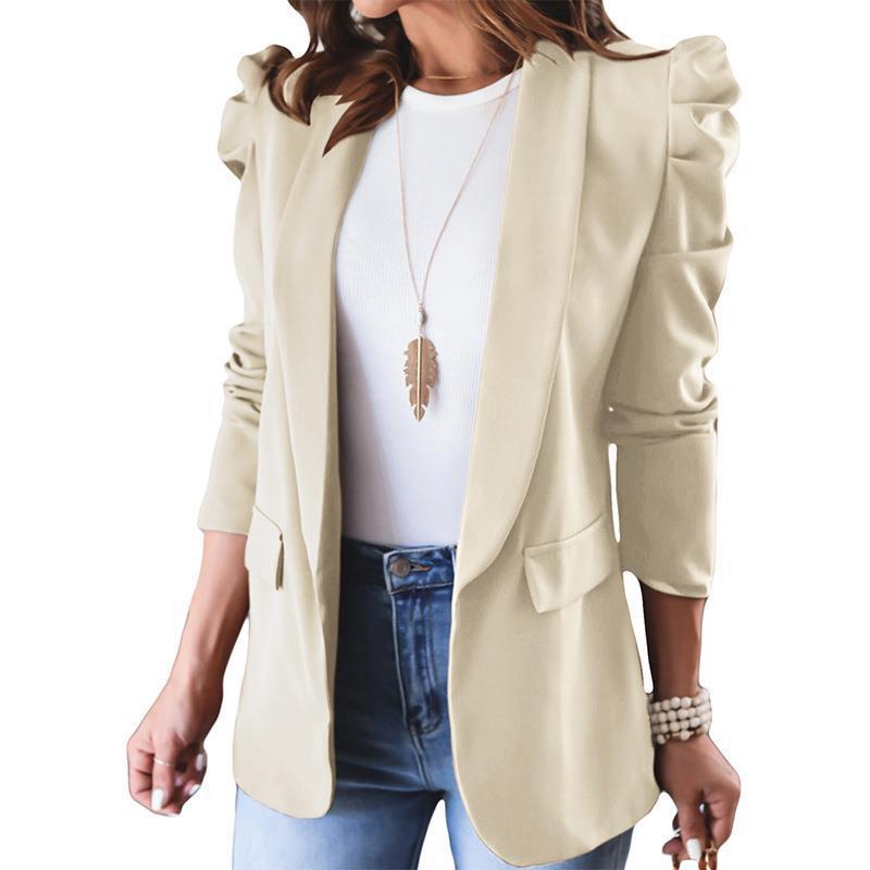 Autumn Winter Solid Color Long Sleeve Collared Blazer Women Clothing