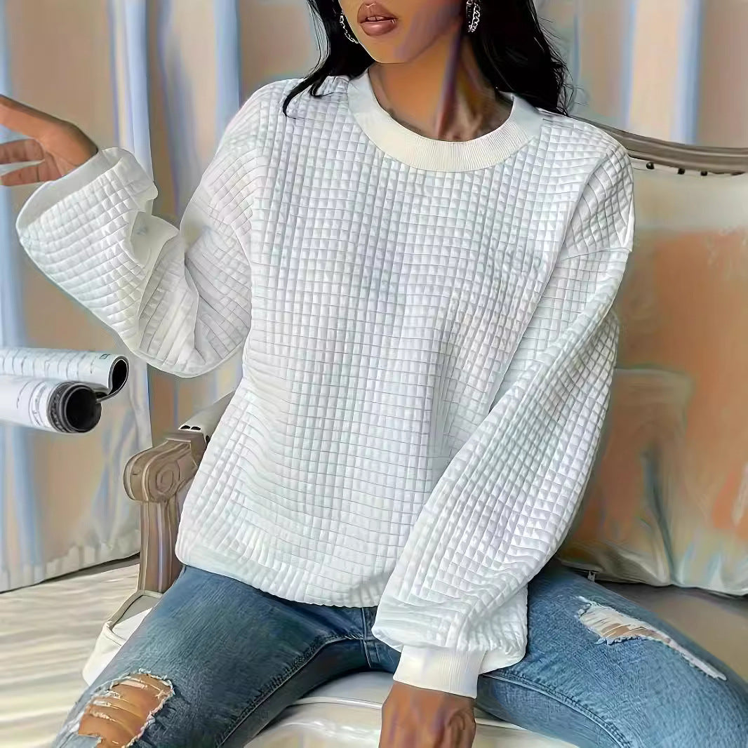 Fall Winter Round Neck Solid Color Long Sleeve Women Sweater