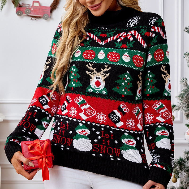 Women Clothing Long Sleeved Turtleneck Sweater Women Autumn Winter Pullover Ice Man Christmas Sweater