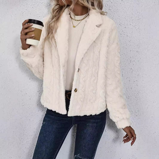 Manteau cardigan décontracté à boutons en peluche pour femme, automne et hiver