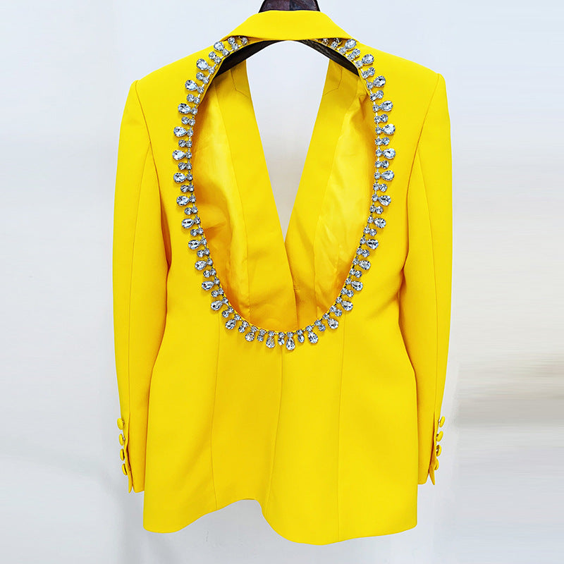 Goods Nanyou High Street Personality Backless Diamond Beaded Mid-Length Blazer