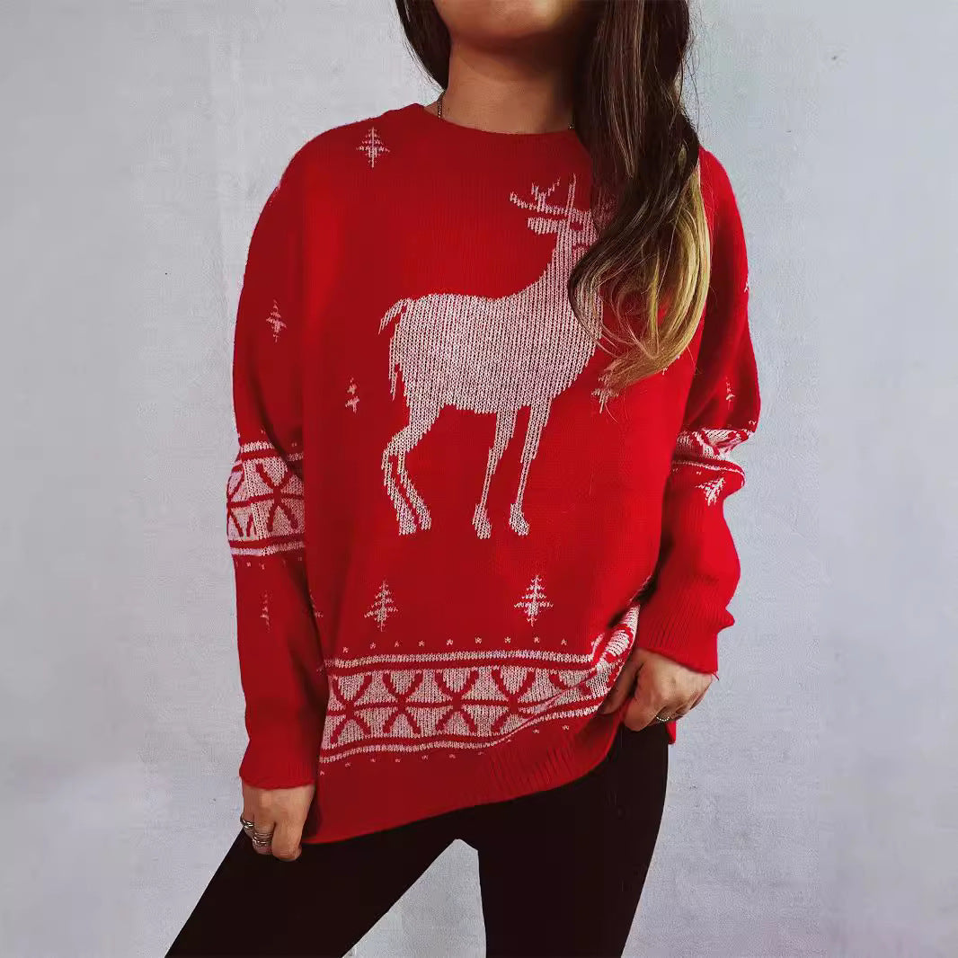 Arrival Autumn Winter Cartoon Reindeer Snowflake Jacquard Christmas Sweater round Neck Pullover Sweater