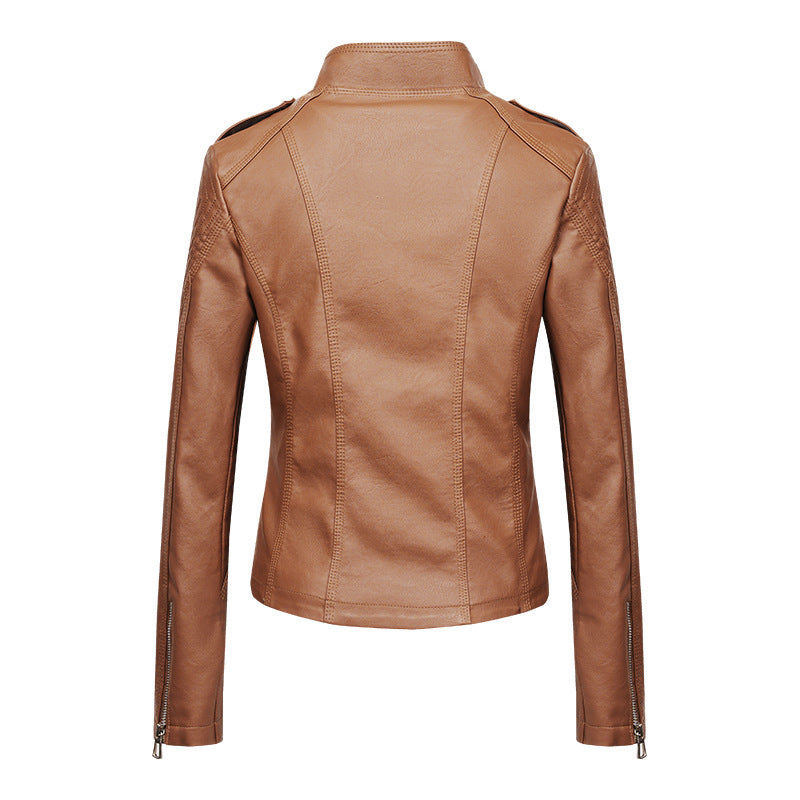 Veste en cuir slim pour femme Vêtements de moto pour femme Veste en similicuir pour femme Veste courte en cuir pour femme Three Line Craft