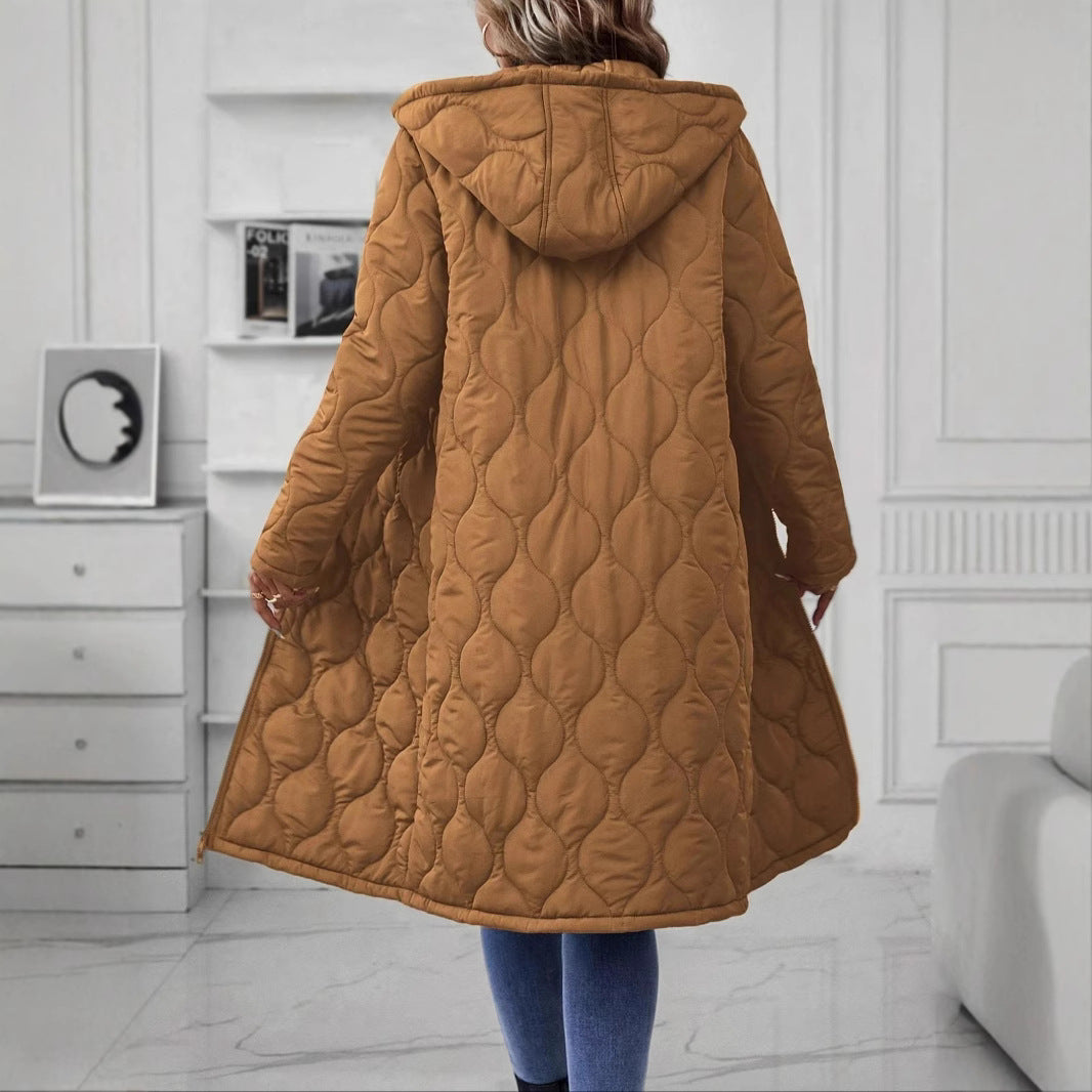 Chaqueta acolchada de algodón con capucha y cremallera para mujer, abrigo grueso, ropa de mujer, abrigo acolchado de longitud media