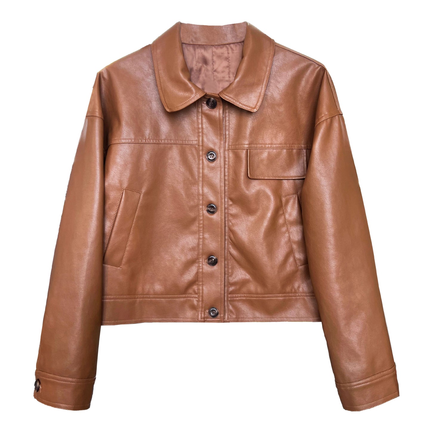 Manteau en Faux cuir pour femmes, à la mode, élégant, profil marron, revers d'automne, veste courte de moto