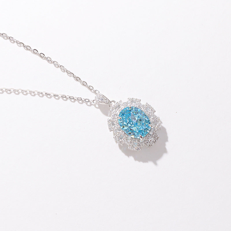 Collier en argent sterling S925 avec zirconium bleu, coupe fleur de glace, nouveauté 2024