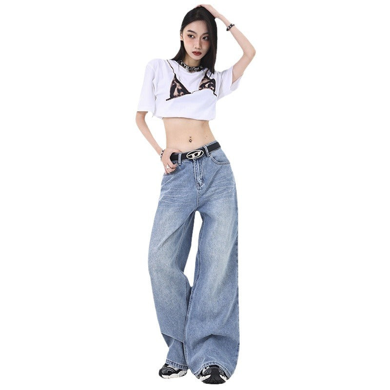 Wash Loose Slimming Drooping Straight Low Waist Mop Pants