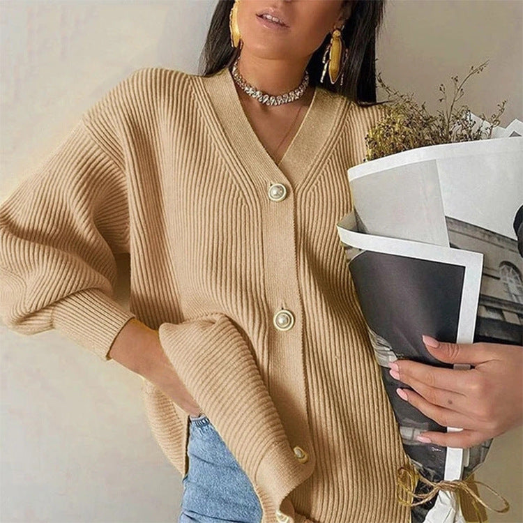 Sweater Coat Women Solid Color Casual Cardigan Loose Knitted Breasted Cardigan