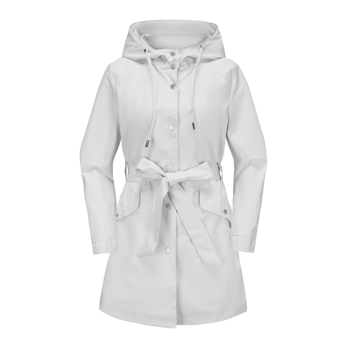 Spring Autumn Hooded Waterproof Coat Containing Belt Thin Casual Loose Trench Coat Women