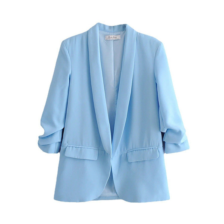 Draping Pleated Blazer Spring Autumn Women Jacket Elegant Slightly Mature