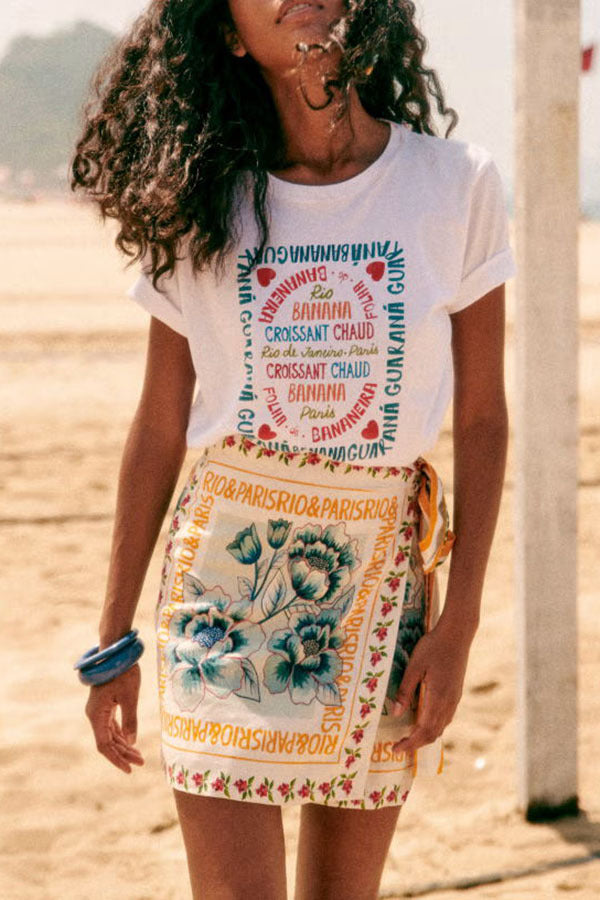 Falda de moda de playa con cordones estampada para mujer