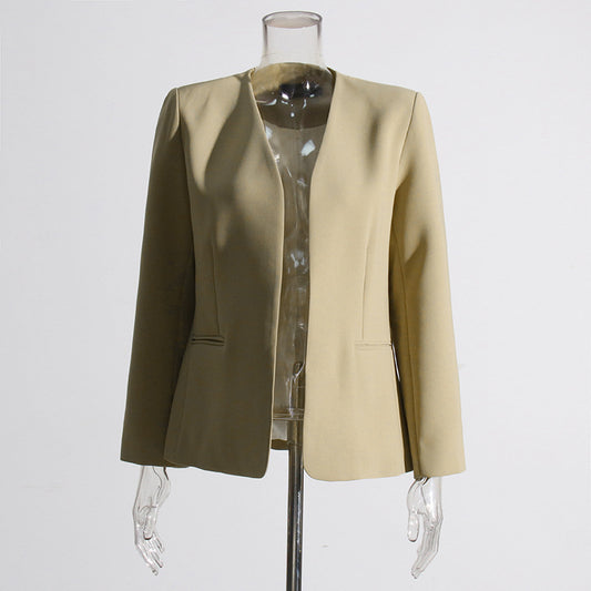 Otoño elegante elegante diseño Simple sensación sin hebilla Casual Color sólido Blazer mujer Cardigan