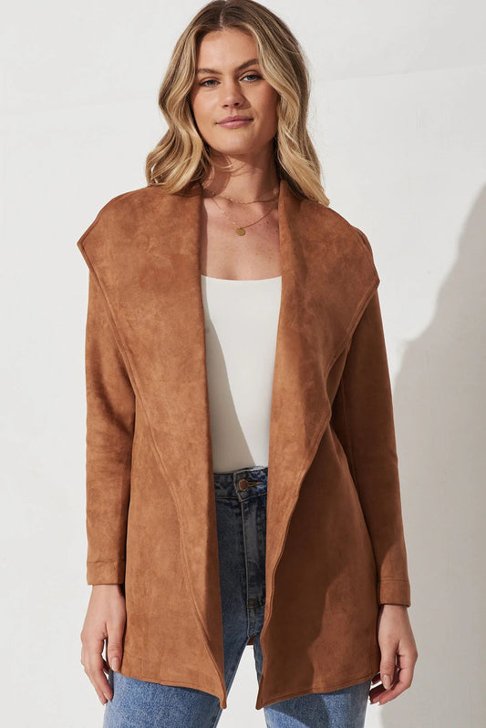 Vêtements pour femmes automne hiver couleur unie grand col en daim à manches longues manteau vêtements d'extérieur