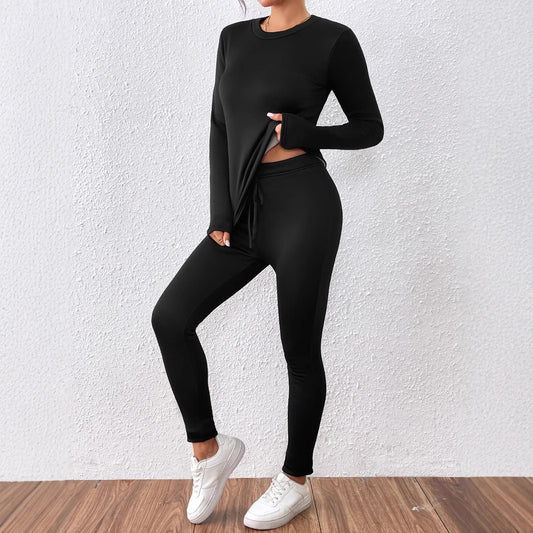 Two Piece Women Outer Wear High Waist Thickened Base Top Leggings Stretch One Piece