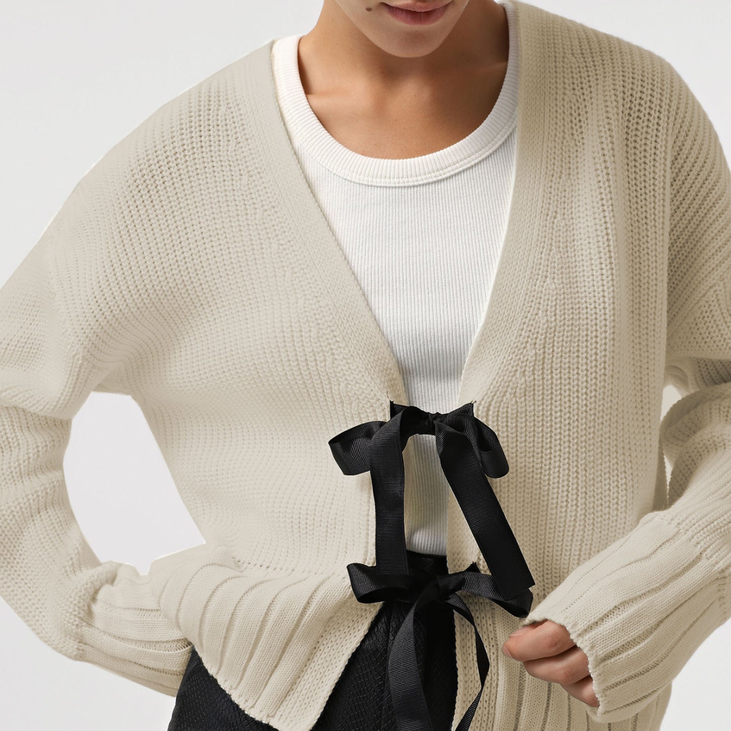 Cardigan pull à nœud français pour femme automne hiver