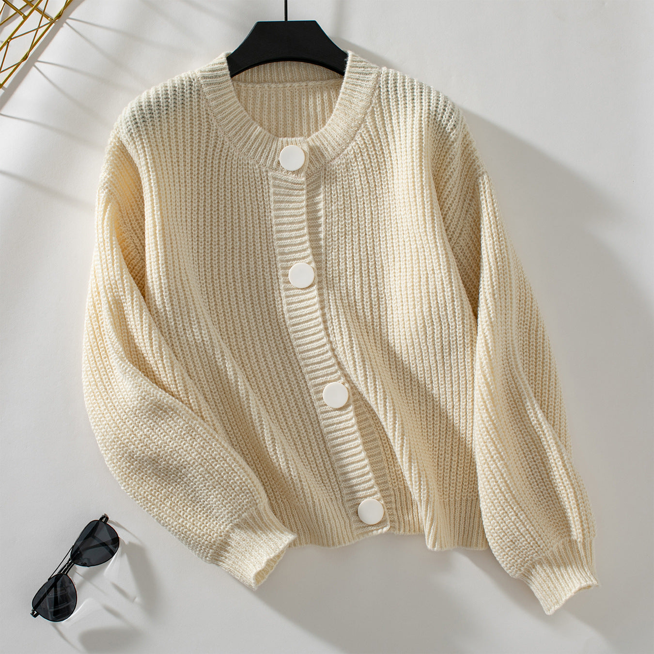 Autumn Winter Solid Color Single Breasted Knitted Cardigan Women Clothes Loose Fitting Long Sleeve Sweater Coat