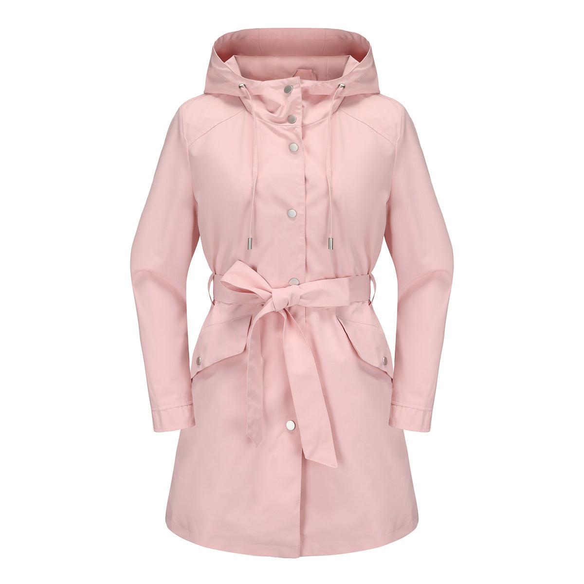 Spring Autumn Hooded Waterproof Coat Containing Belt Thin Casual Loose Trench Coat Women