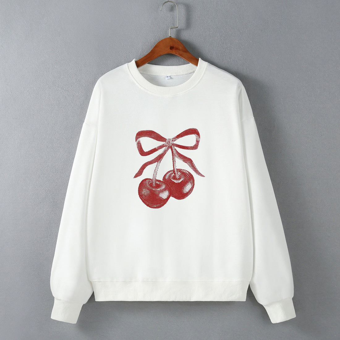 Street Hipster Bow Cherry Drop Shoulder Loose Long Sleeve Sweatershirt Autumn Winter Women Clothing