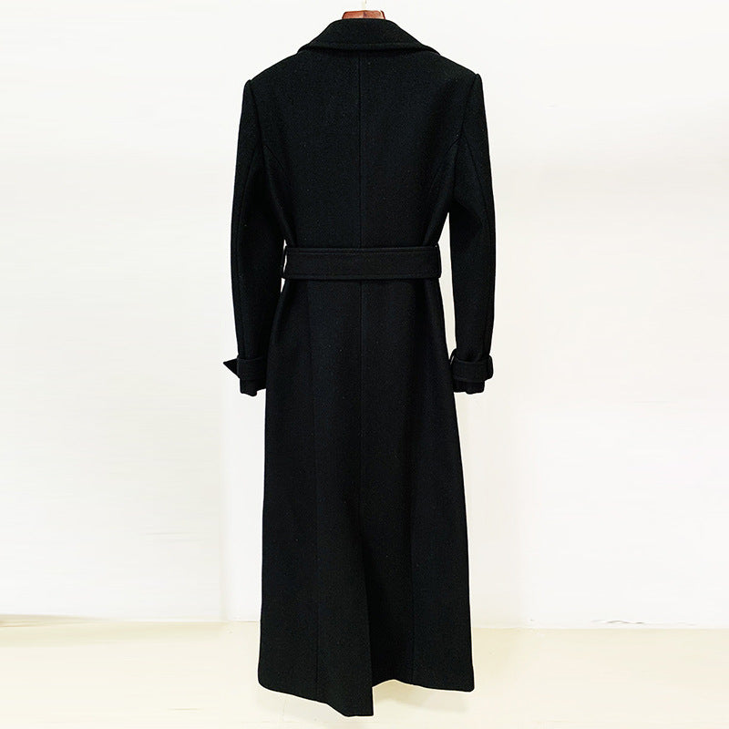 Goods Autumn Winter Star Simple Series Belt Long Woolen Coat Woolen Coat