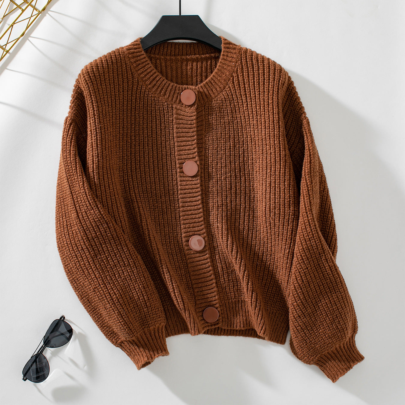 Autumn Winter Solid Color Single Breasted Knitted Cardigan Women Clothes Loose Fitting Long Sleeve Sweater Coat