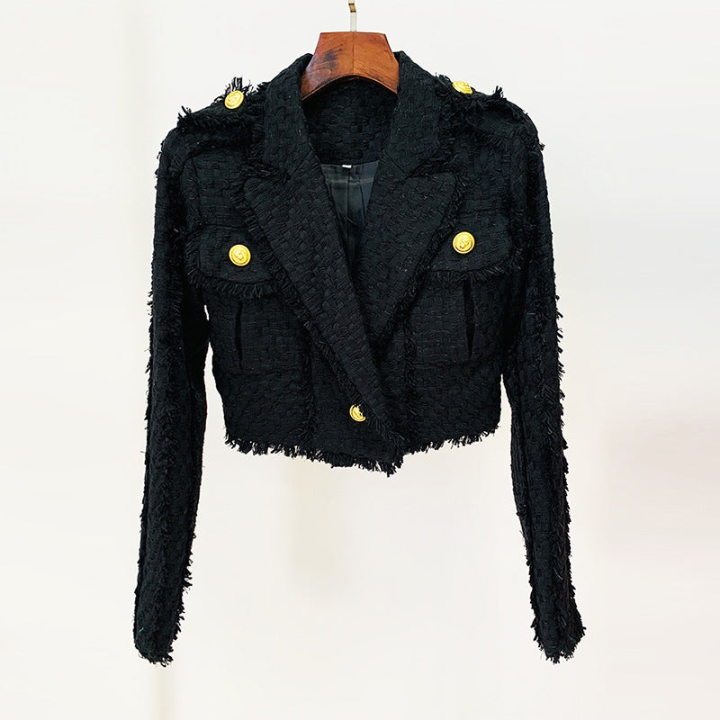 Women Goods Autumn Winter Star Short Temperamental Tweed Fringe Blazer