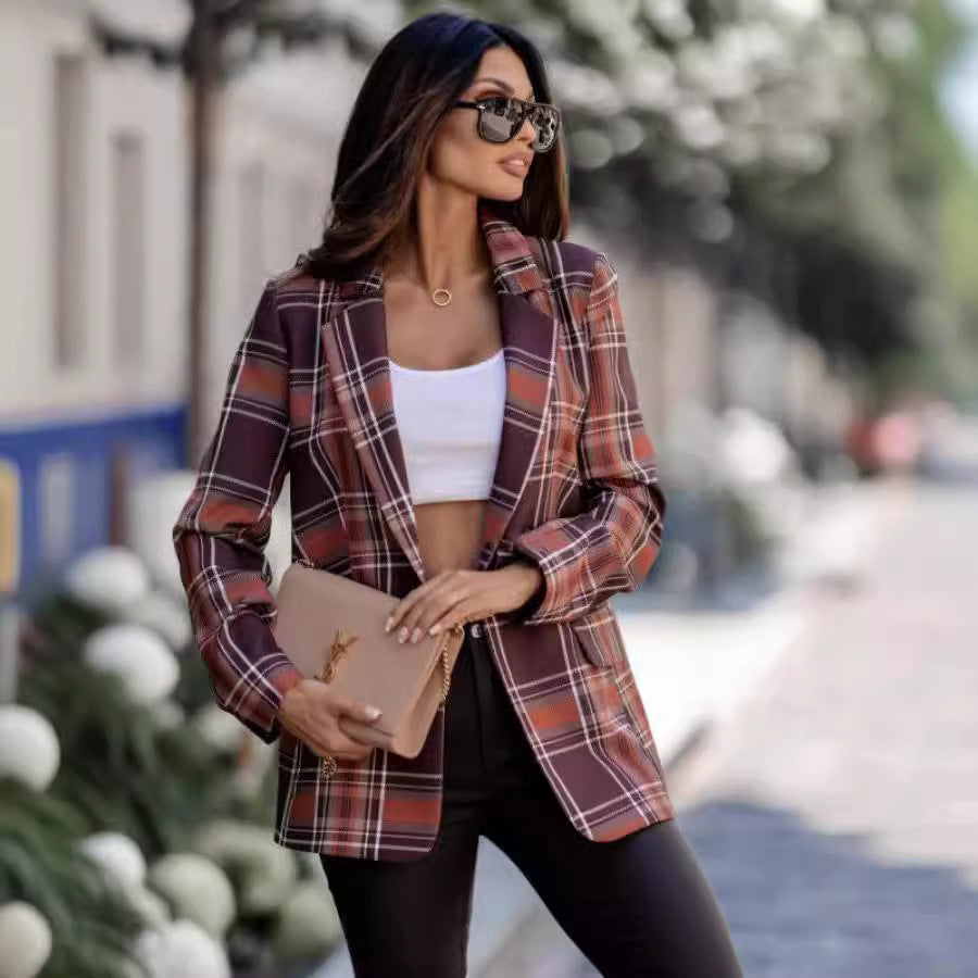 Autumn Plaid Blazer Women Clothing