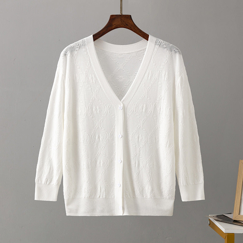 Three Quarter Sleeve Ice Silk Knitted Sun Proof Cardigan Tops Short Western Outer Wear Women Shawl Summer Small Shacket