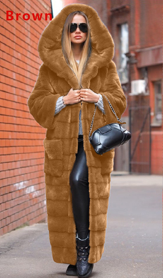 Abrigo de piel sintética de otoño, abrigo acolchado de algodón con capucha, abrigo de felpa extendido grueso, abrigo de mujer, gabardina de talla grande