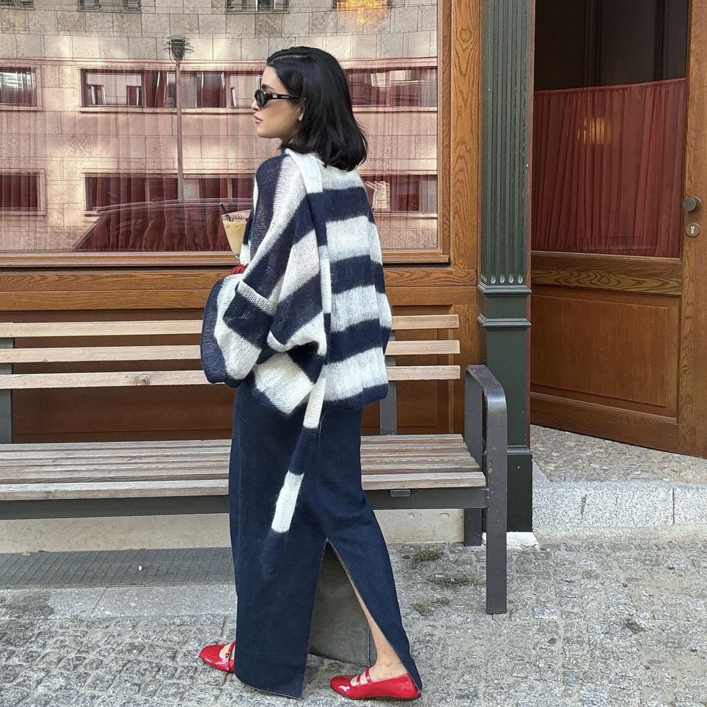 Cardigan ample à rayures avec écharpe pour l'automne et l'hiver