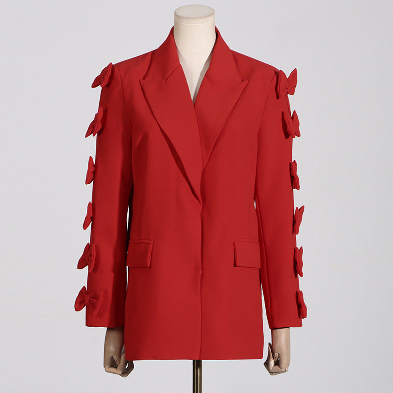 Blazer de mujer de estilo informal de otoño con lazo holgado y aberturas con costuras recortadas de gran sentido para oficina