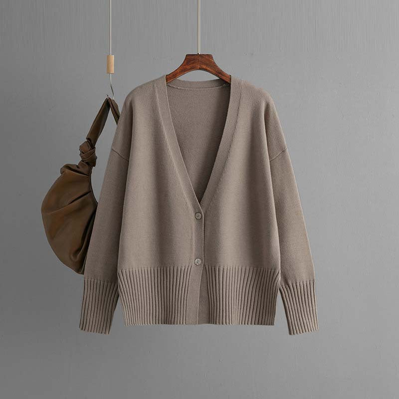 Vêtements pour femmes automne hiver col en V tricoté cardigan couleur unie pull ample manteau haut