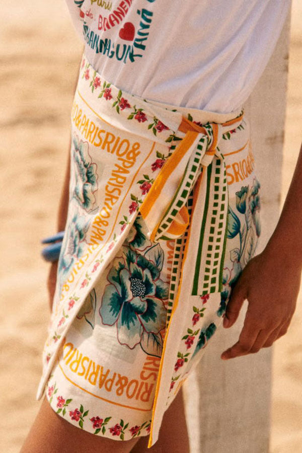 Falda de moda de playa con cordones estampada para mujer