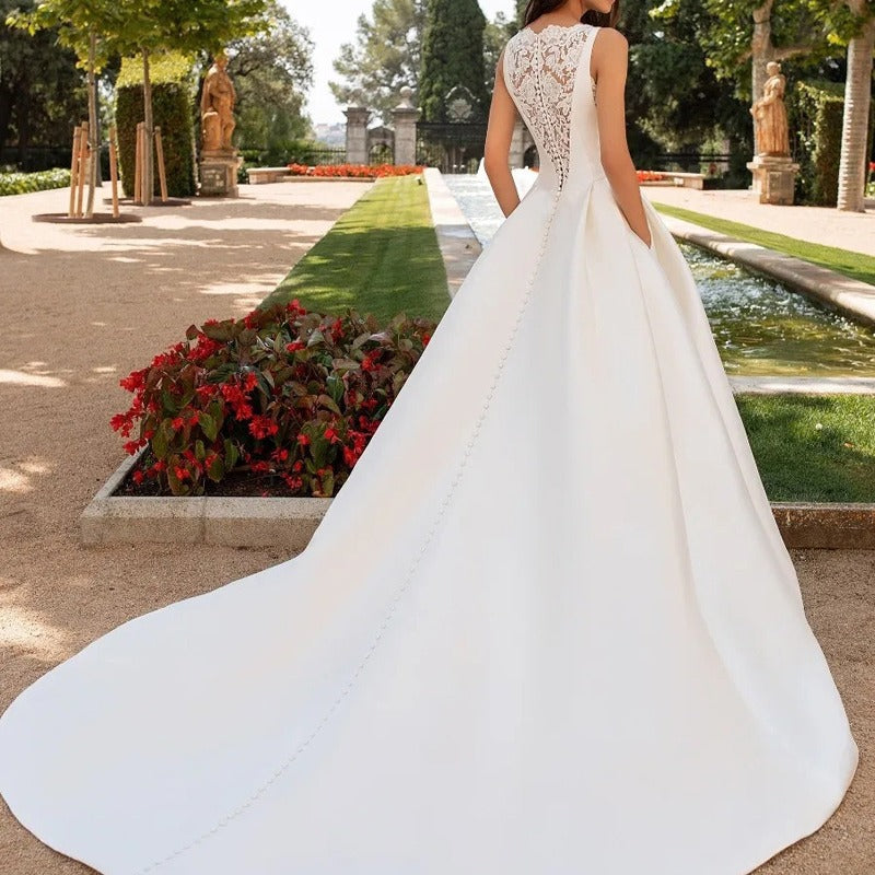 Vestido de novia de encaje Retro francés, textura avanzada, satén, delgado, sencillo, elegante