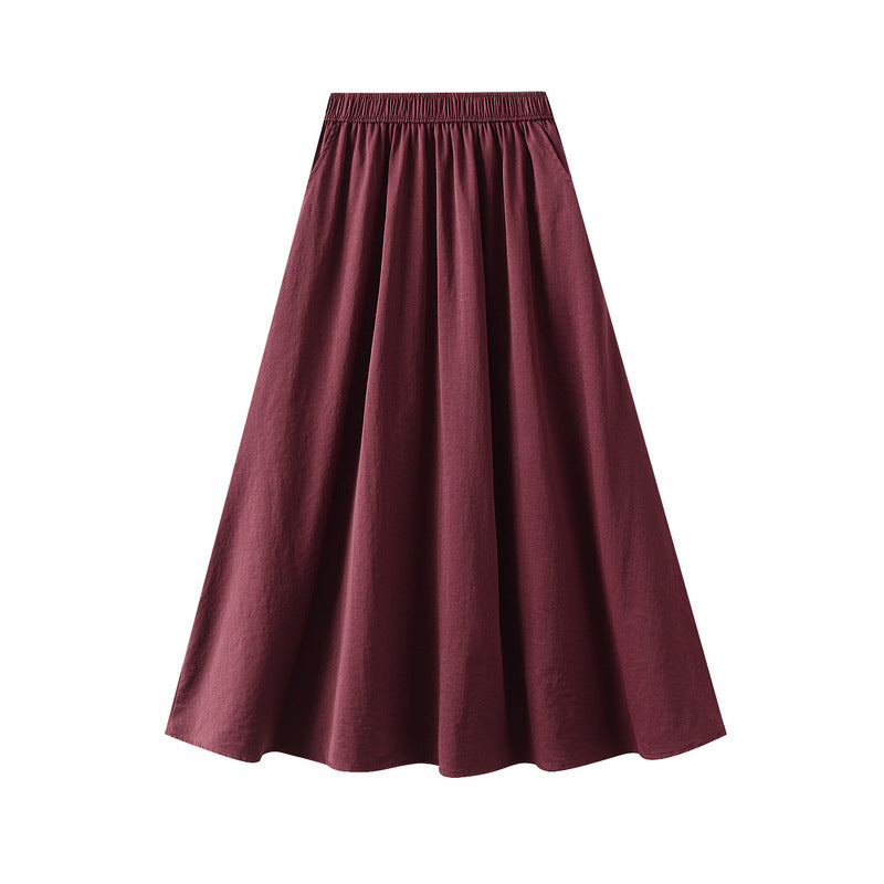 Women Mid Length A Line Workwear Umbrella Skirt With Pockets Autumn Skirt