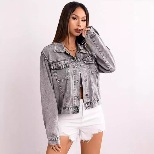 Veste en jean courte en détresse Automne XINGX Denim Manteau Femme Super All Match Top Loose