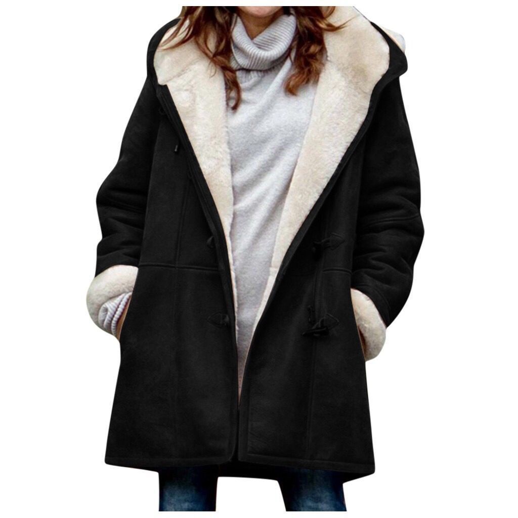 Winter Intellectual Simple Harajuku Solid Color Casual Button Cardigan Warm Mid Length Hooded Women Overcoat