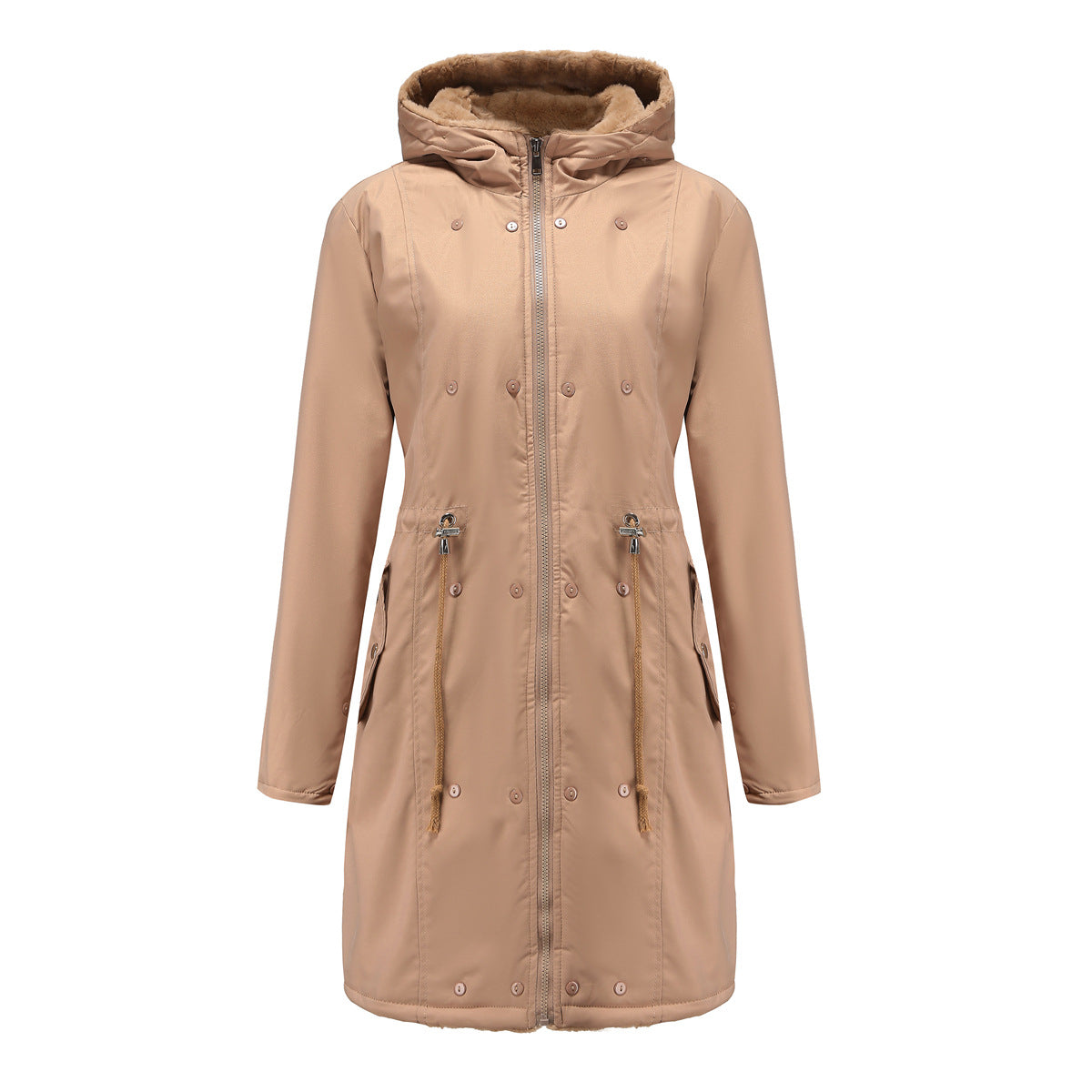 Abrigo de algodón de invierno para mujer, Parka de manga larga con cuello de piel desmontable, chaqueta acolchada de algodón cálida con capucha de Color sólido