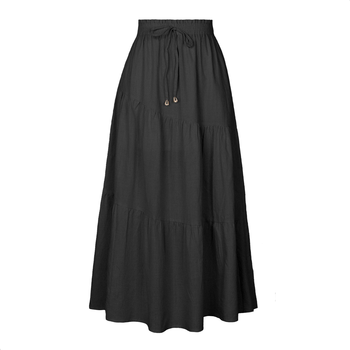 Jupe longue taille haute pour femme, taille élastique