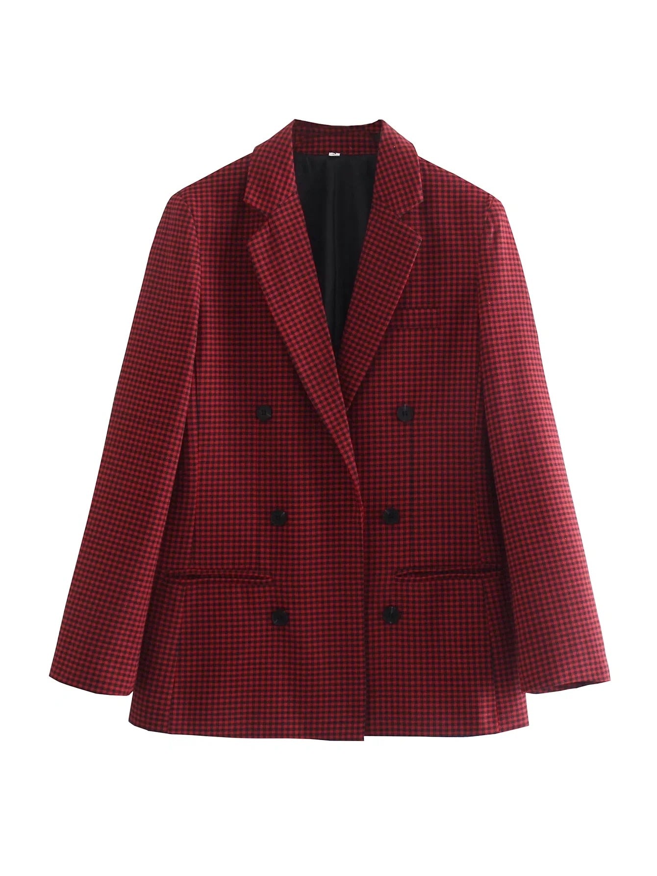 Blazer vintage à carreaux pour femme, boutonnage simple, manches longues, épaules rembourrées, automne hiver