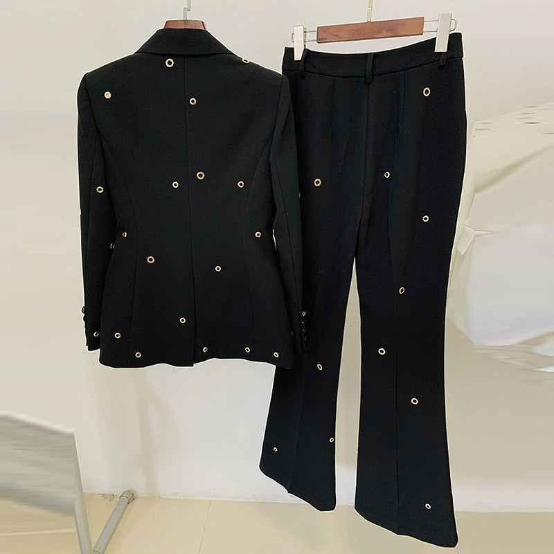 Goods Stars Heavy Industry Metal Hole One Button Blazer Trousers Set Two Pieces