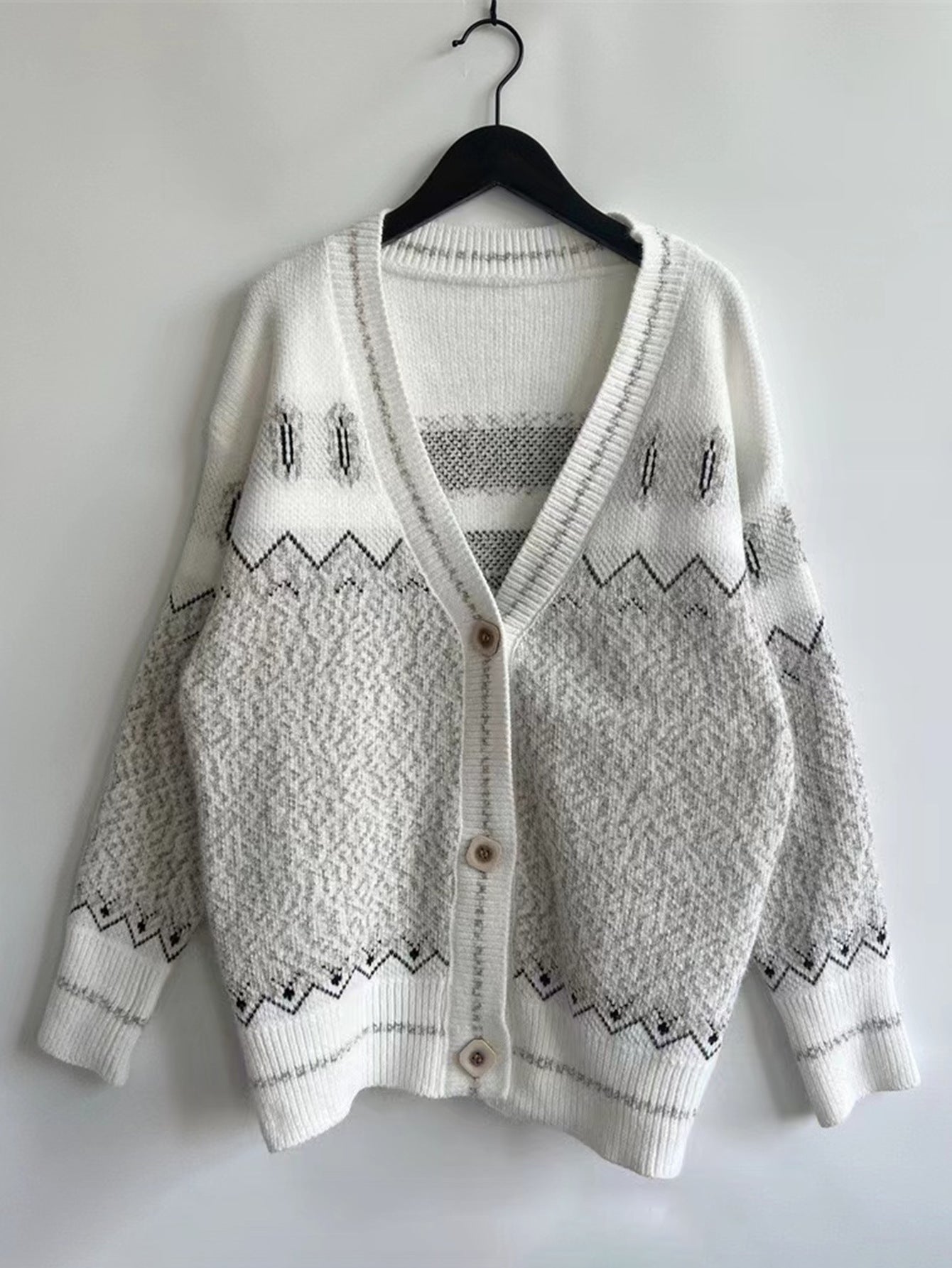 Women Sweater V neck Single Breasted Rhombus Jacquard Chenille Casual All Match Knitted Jacket