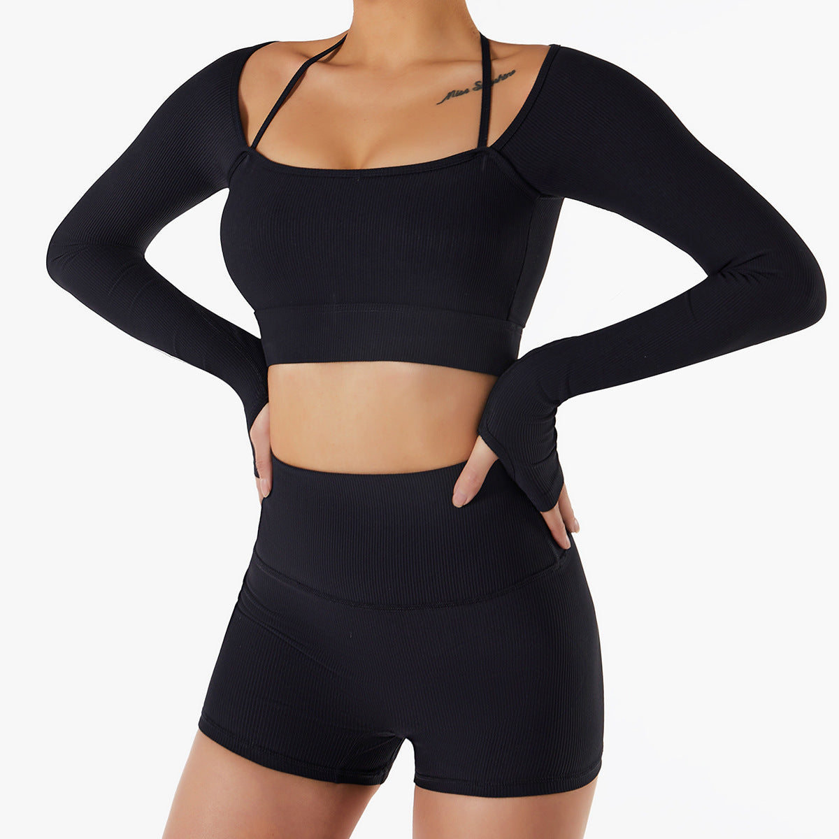 Ropa de entrenamiento de secado rápido para mujer, Top deportivo con almohadilla para el pecho, ropa de yoga de manga larga ajustada y ajustada