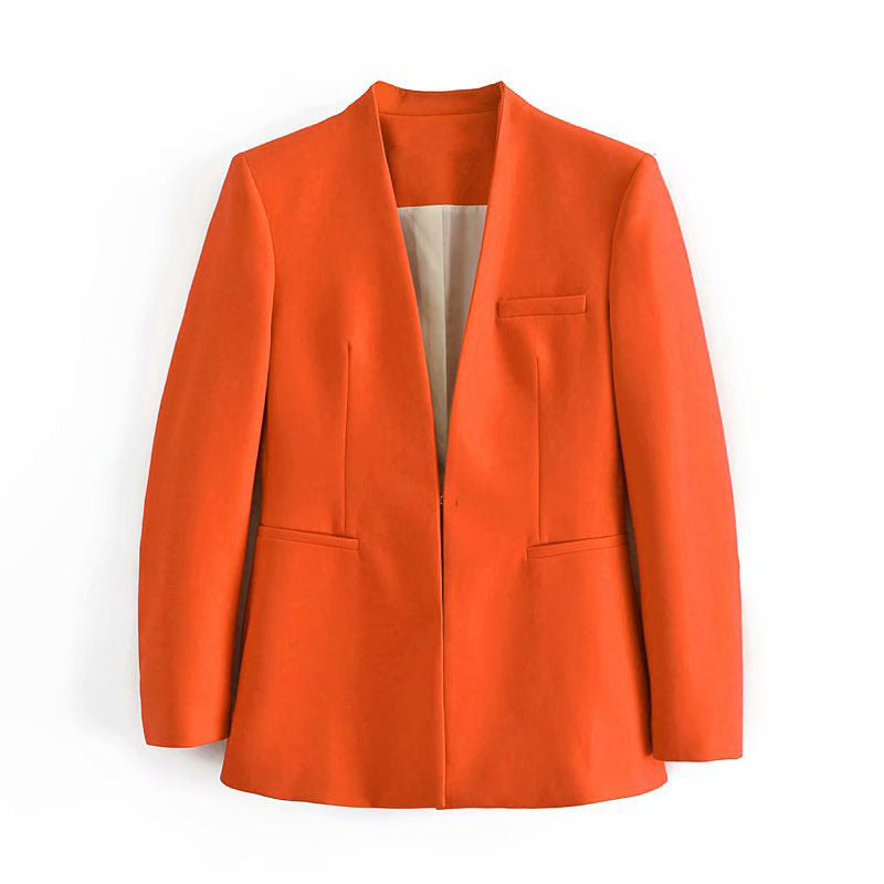 Summer Women Clothing Retro No Collared Blazer