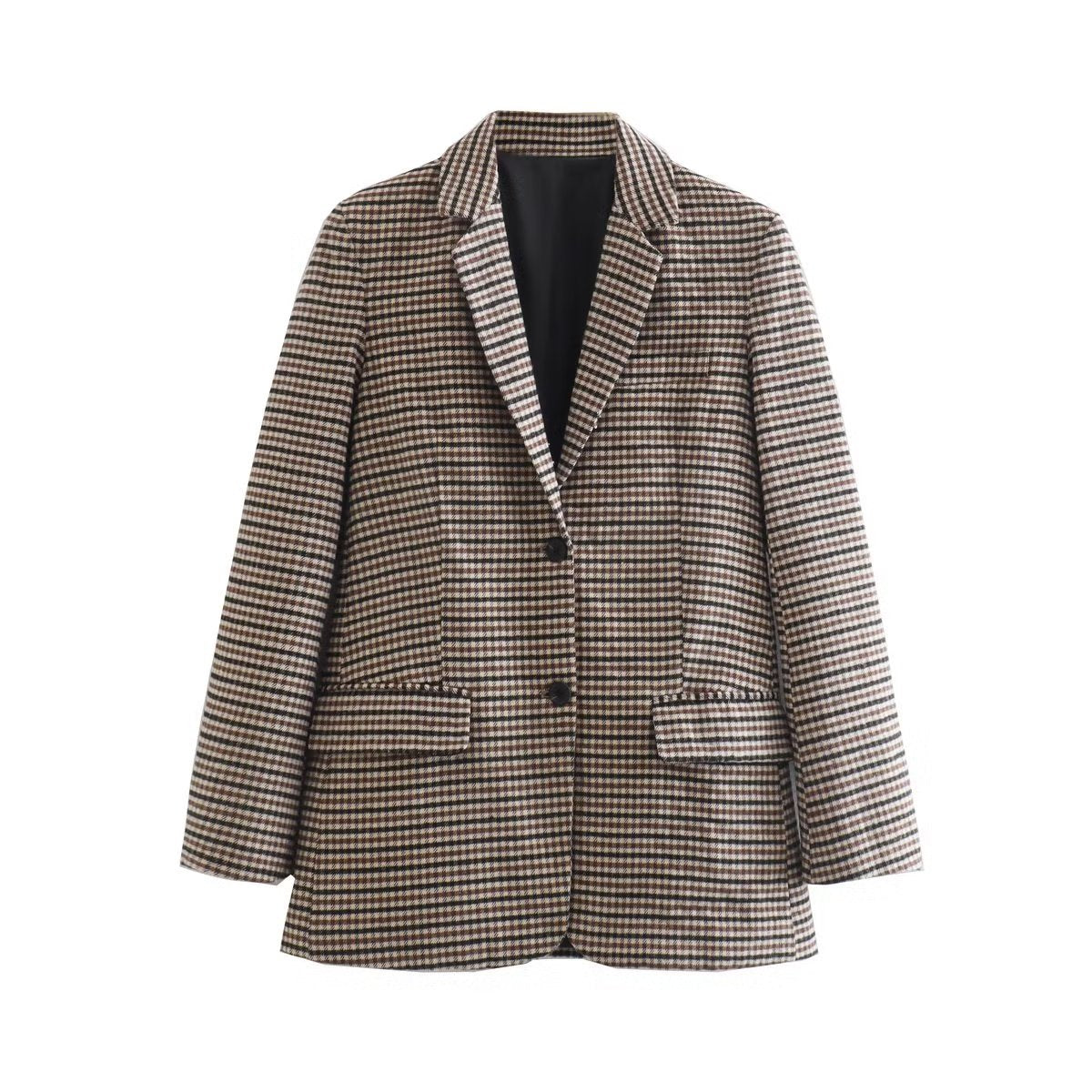 Blazer de pata de gallo cepillado para mujer de otoño