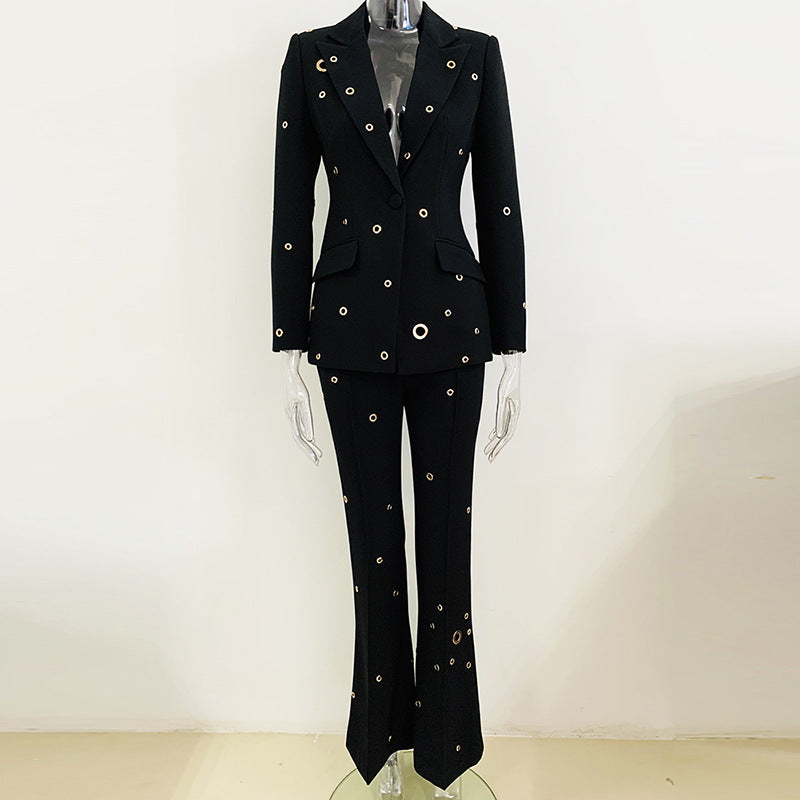 Goods Stars Heavy Industry Metal Hole One Button Blazer Trousers Set Two Pieces