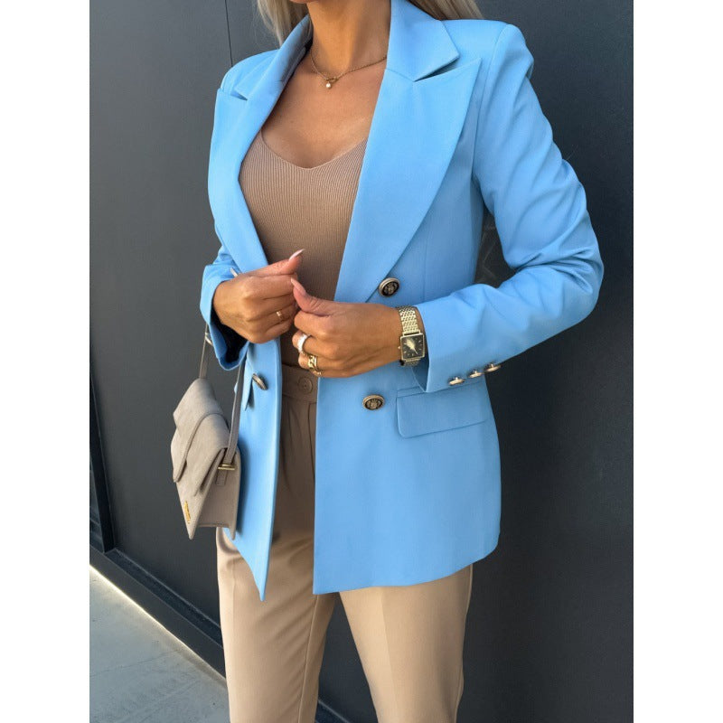 Double Breasted Solid Color Small Blazer for Women