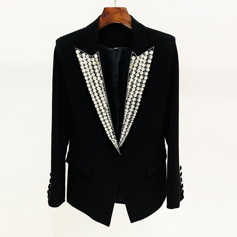 Goods Stars Socialite Exquisite Rhinestone Beaded One Button Slim Blazer