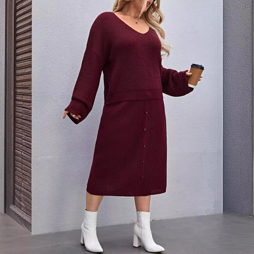 Sweater Blazer Skirt Solid Color Two Piece Set Autumn Winter Women Clothing