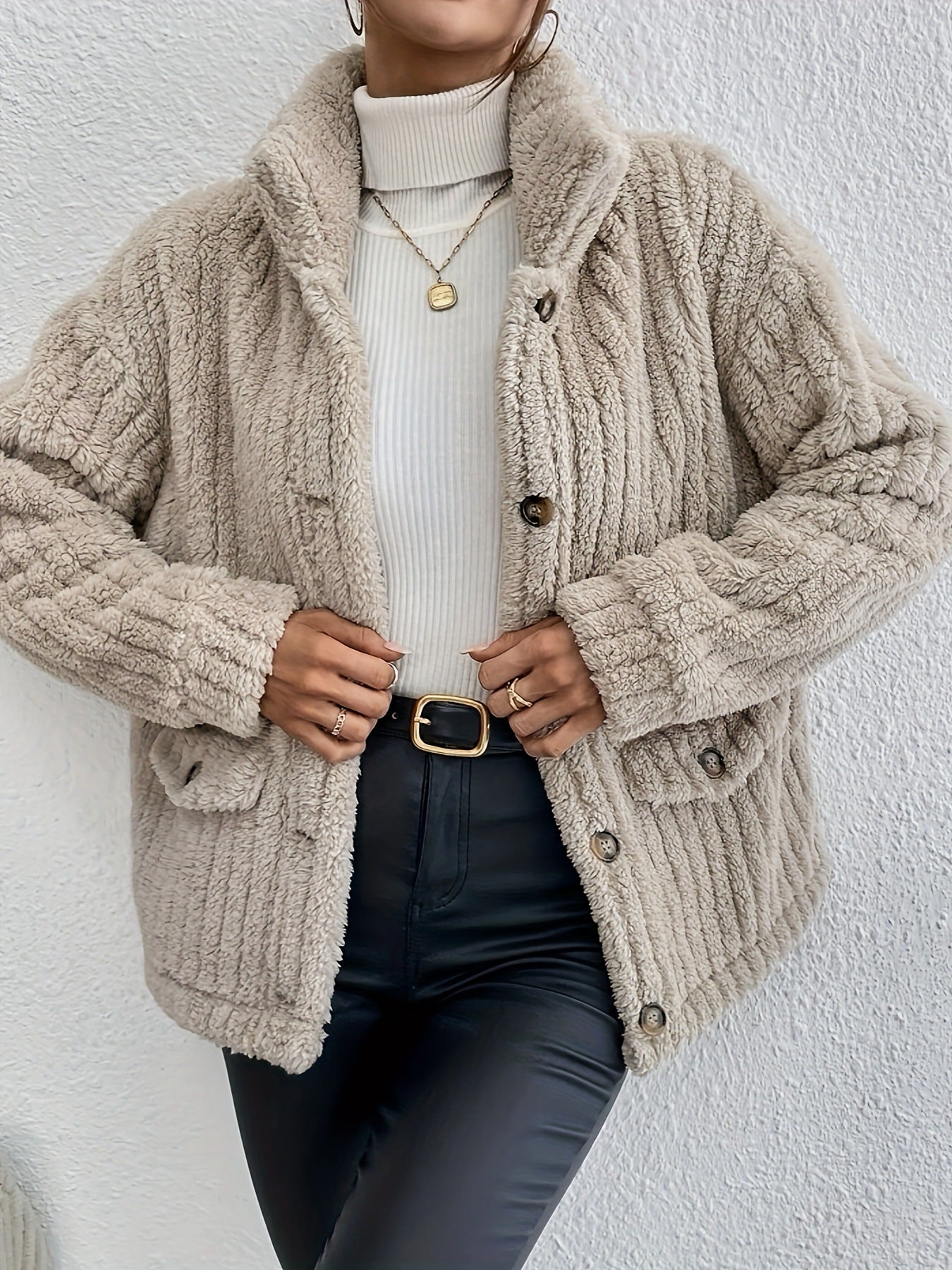 Cardigan à boutons en peluche automne-hiver manteau décontracté